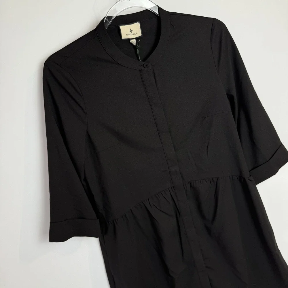 Tuckernuck Royal Shirt Dress Women's XXS Black Stretch Crepe Mini $148 Y24227T - Picture 4 of 14